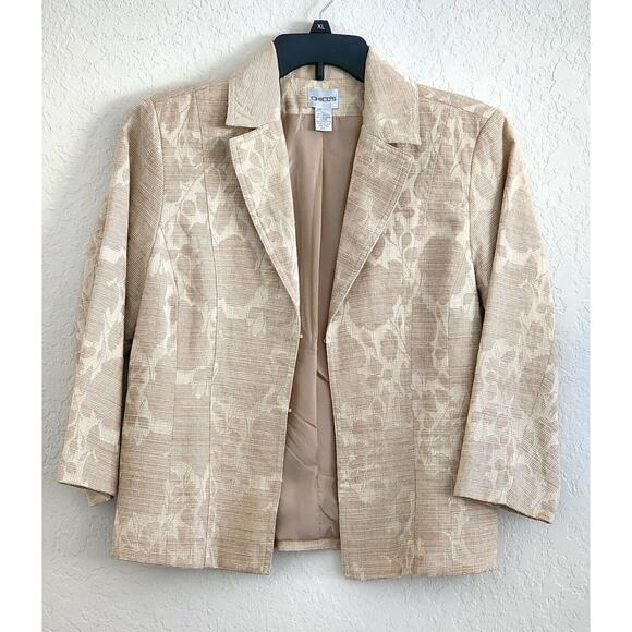 JACKET/BLAZER-CHICO'S-Cream-Brocade Style Material-Short Length-Chico's Size 1/S - Picture 1 of 16